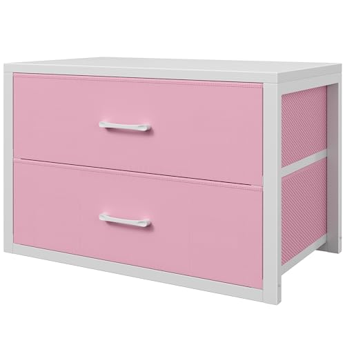 BOLUO Stackable Storage Drawers Closet Organizers and Storage Fabric White 2 Drawer Dresser for Bedroom Modern Pink - color: Pink, size: L(15.7"D x 21.1"W x 16.1"H)