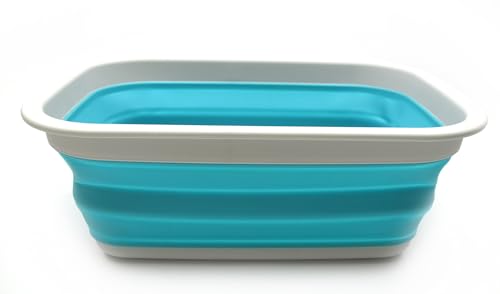SAMMART 9.2L (2.37Gallon) Collapsible Tub - Portable Outdoor Picnic Basket/Crater - Foldable Shopping Bag - Space Saving Storage Container (M, Grey/Bright Blue) - color: Grey/Bright Blue