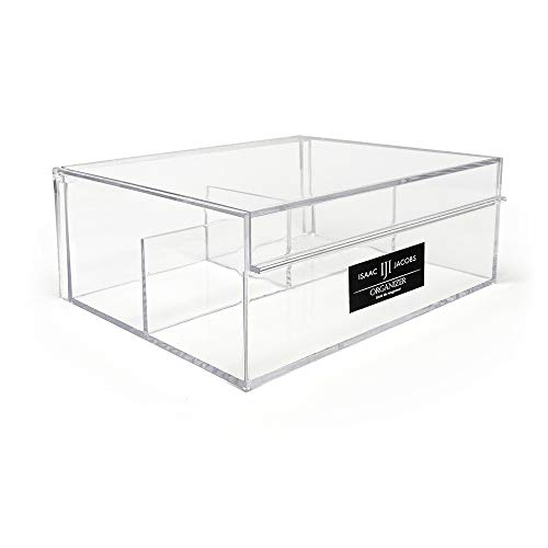 Isaac Jacobs 3-Compartment Clear Acrylic Organizer with Lid (6.7" L x 8.6" W x 3.4" H), Multi-Sectional Tray, Storage Solution for Makeup, School & Office Supplies (1 Large, 2 Medium) - size: 1 Large, 2 Medium