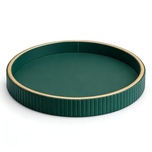 SANZIE Leather Tray Desktop Storage Organizer Premium Serving Tray Decorative Tray Valet Tray for Sundries Cosmetics Keys Phone Wallet Cutlery (Green Disc) - color: Green Disc