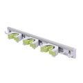 Pine-Sol Mop and Broom Holder - Hanging Wall Mount Storage Rack with 3 Slots and 6 Hooks - Adjustable Cleaning Tool Organizer for Garage, Kitchen, and Utility Closet