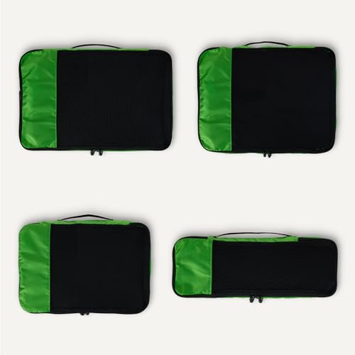 Amazon Essentials 4-Piece Packing Cubes Travel Accessories Set, Luggage Organizer with Double Zipper, Mesh Top, Space-Saving for Suitcases, Small/Medium/Large/Slim, Green (Previously Amazon Basics) - color: Green, size: 1 x Large, 1 x Medium, 1 x Small, 1