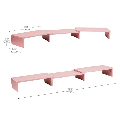 Mind Reader Dual Monitor Stand, Desktop Organizer, Laptop Riser, Office, MDF, 51.25"L x 9.25"W x 4.75"H, Pink - color: Pink