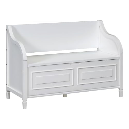 Knocbel Rustic Entry Storage Bench with Hidden Compartments and Removable Cushion, Wooden Entryway Hallway Foyer Shoe Bench Bedroom End of Bed Bench (White and Beige) - color: White and Beige