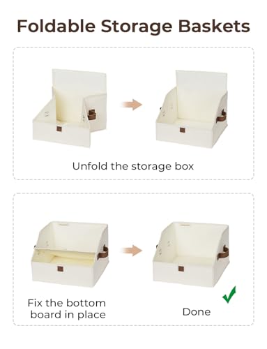 StorageWorks Closet Storage Bins, Trapezoid Organizer Box for Shelves, Fabric Clothes Bin, Foldable Organizing Baskets with Handles, Small, Ivory White, 3-Pack - color: Ivory White, size: Small