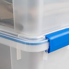 IRIS USA WeatherPro 60 Qt Storage Bins with Lids, 3 Pack, BPA-Free Plastic Gasket Box with Tight Latch and Seal, Stackable Nestable Tote Tub - Clear/Blue - size: 60 Qt. - 3 Pack