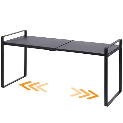 Expandable Cabinet Shelf Organizer Riser for Kitchen Pantry Cupboard Under Sink Countertop (black, 8.2’’D * 12.2-21.6’’W * 10.4’’H) - color: Black, size: 8.2''D * 12.2-21.6''W * 10.4''H
