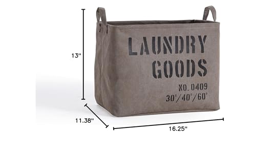 Danya B. LY117 Decorative Canvas Laundry Basket with Handles - Portable Collapsible Foldable Clothes Hamper - Khaki Green