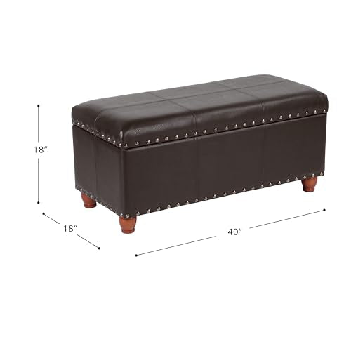 HomePop Espresso Faux Leather Storage Cocktail Bench with Nailhead Trim - color: Espresso Brown