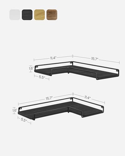 VASAGLE Corner Shelf Wall Mount Set of 2, Corner Floating Shelves, Small Corner Wall Shelf for Decor Storage, for Living Room Bedroom Kitchen Bathroom, Black ULLS831B22 - color: Black