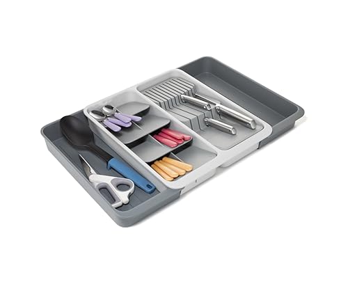 Joseph Joseph DrawerStore Expanding Tiered Flatware Cutlery Tray with Knife Organizer, Expandable In-Drawer Space-Saving Kitchen Storage, Recycled Plastic - size: Large, style: Flatware & Utensils Organizer