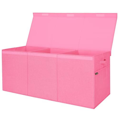 BALEINE Fabric Storage Bins with Lid, Collapsible Extra Large Storage Boxes Bins Baskets with Divider for Home Organizing (37.5"x13"x16", Pink) - color: Pink, size: 37.5"x13"x16"