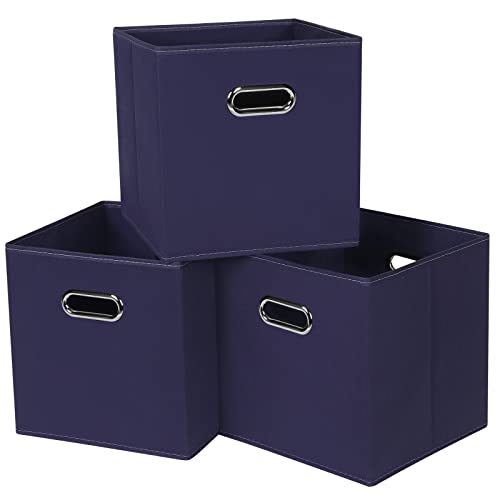 Fabric Cubby Storage Bins，13x13x13 Inches ，Cube Organizer Bins Foldable Storage Bins with Dual Handles Fabric Organizer Bins and Basket Storage Box，Set of 3 ，Navy Blue - color: Navy Blue, size: 3 Pack