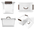 WYT 6-Pack Clear 7 Quart Storage Latch Box/Bins, Plastic Stackable Latching Box with Brown Handle and Lid, Multi-Purpose, 7 Litre - size: 7qt - 6 pack