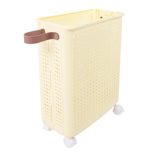 JTLB Slim Laundry Basket Foldable Space Saving Sturdy PP Plastic Narrow Clothes Hamper for Bathroom Corner Cream White (with Wheels) - color: With Wheels