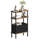 Narrow Side Table with Fabric Basket, End Table for Small Spaces, Slim Nightstand with 3-Tier Storage Shelf, Sofa Beside Table, for Living Room, Bed Room, Rustic Brown - color: Rustic Brown