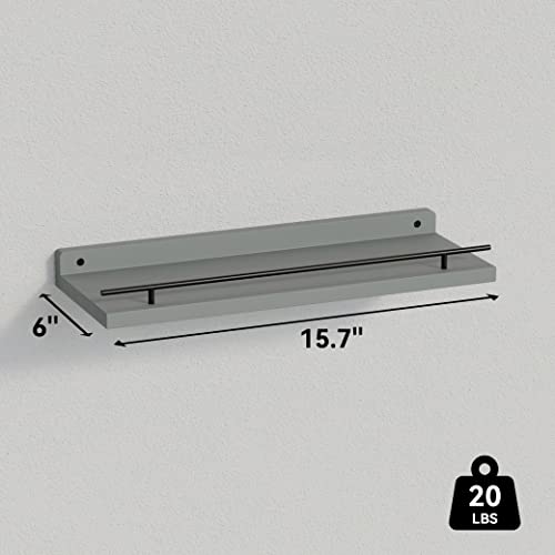 WOPITUES Floating Shelves with Black Metal Guardrail, Shelves for Wall Decor Set of 3, Wall Shelves for Bedroom, Bathroom, Kitchen, Living Room, Plants, Picture Frames, Art- Grey - color: Grey, size: 15.7 inch