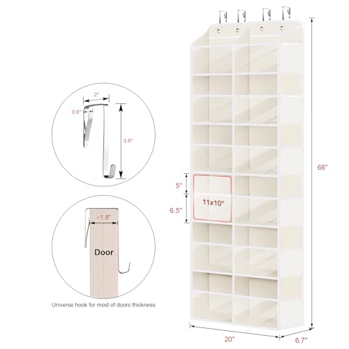 Univivi Over the Door Organizer, 6 Tiers Behind Door Storage with Clear Deep Pockets Hanging Organizer for Closet, Bedroom, Nursery, Bathroom and Sundries (Beige) - color: Beige