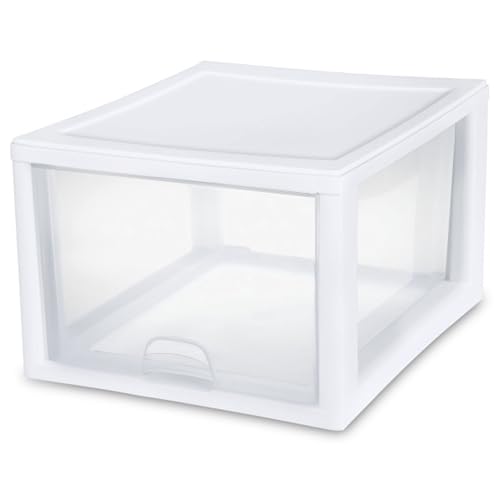 Sterilite 8-Pack 27 Quart Stacking Drawer, Clear Storage Closet Organizer, White Frame - Stackable Modular Plastic Drawers for Clothes, Accessories, Craft Supplies, Shoes or Linens - size: 27 Quart, style: 8 Pack