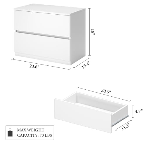 White 2 Drawer Dresser, Small Low Dressers for Closet, Bedroom Wood Short Nightstands, Bedside Table Storage Cabinet for Home Office, Hallway, Kitchen - color: White, size: 13.4"D x 23.6"W x 18"H (2 Drawers)