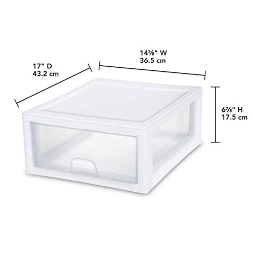 Sterilite 6-Pack 16 Quart Stacking Drawer, Clear Storage Closet Organizer, White Frame - Stackable Modular Plastic Drawers for Clothes, Accessories, Craft Supplies, Shoes or Linens