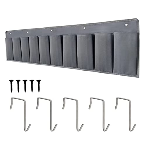 RVZONE RV Shoe Pockets 10 Pockets Heavy Hanging Bedside Storage Organizer with Sturdy Hooks Storage Pockets Hangs on bed for Shoes Toys and Tool Accessories - color: Grey