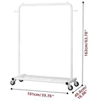 Sywhitta Clothing Rack on Wheels with Mesh Storage Shelf & Sturdy Metal Frame, Rolling Garment Rack for Hanging Clothes, Coats, Skirts, 39.76" L x 16" W x 64.56" H,White - color: White
