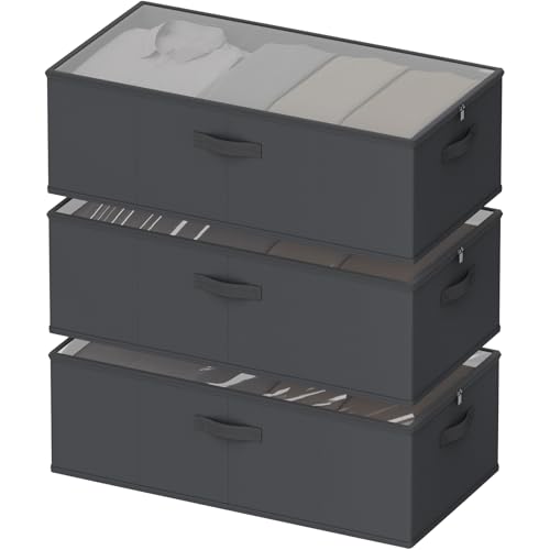 10inch 3 Pack Under Bed Storage Containers, 10 Inch Tall Underbed Clothes Storage Organizer Bin with Clear Window，Foldable Box Basket for Clothes, Closet, Bed Sheets and Blankets Black - color: Black