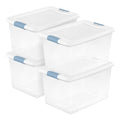 Sterilite 4-Pack 64 Quart Latching Box, Clear Plastic Storage Organizer Bins with White Lids - Large Stackable Containers for Home Bedroom, Dorm Room, and Closet Organization - size: 64 Quart, style: 4 Pack