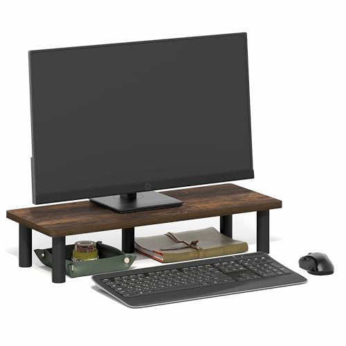 Furinno TURN-N-TUBE Monitor Stand Riser, 23.6" Wide Rectangle Monitor Riser, Laptop Stand for Desk, Office Desk Accessories, Desktop Organizers and Accessories, Toolless Assembly, For Study Room, Dorm, Amber Pine - color: Amber Pine/Black, size: 23.6"W Re