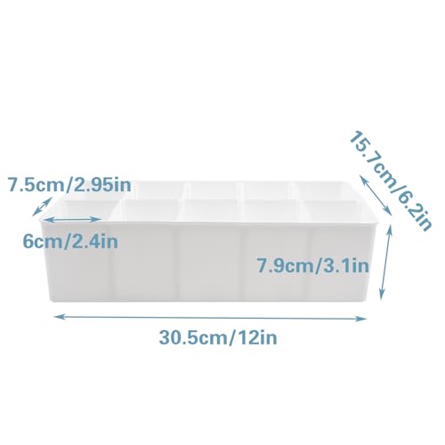 Plastic Belt Organizer, 10 Section Drawer Organizer for Storage Belt, Ties, Underwear and Socks, White Removable Dividers Storage Box for Closet Dresser Drawer, 12 x 6.2 x 3.1 Inch