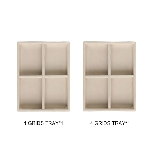 Frebeauty Small Jewelry Tray Set,Stackable Velvet Jewelry Organizer Tray,Mini Jewelry Drawer Organizer,Drawer Inserts,4.92 x 3.74 x 0.9 Inches,4 Grid Earring Organizer for Women(Set 2,Beige) - color: Beige, size: 4 Grids Set 2