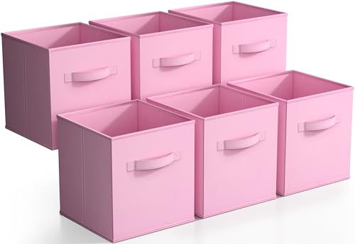 Sorbus Storage Cubes - 11 Inch Foldable Fabric Baskets for Organizing Pantry, Closet, Shelf, Toy Box, Cubby - 6 Collapsible Cloth Cube Storage Bins for Home, Nursery, Playroom, Bedroom (Pastel Pink) - color: Pastel Pink, size: 11 Inch