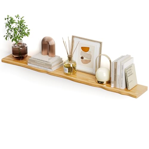 Floating Shelves for Wall Rustic Farmhouse 55 Inch Floating Shelf Bathroom Wooden Shelves for Wall Mounted Live Edge Pine Shelf with Unique Natural Grain for Living Room Bedroom Kitchen (Natural) - color: Natural, size: 55 inch - 1pc