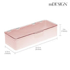 mDesign Long Plastic Cosmetic Storage Organizer Box Containers with Hinged Lid for Bedroom, Bathroom Vanity Shelf or Cabinet, Holds Masks, Palettes, Lotion, or Nail Polish, 2 Pack - Light Pink/Clear