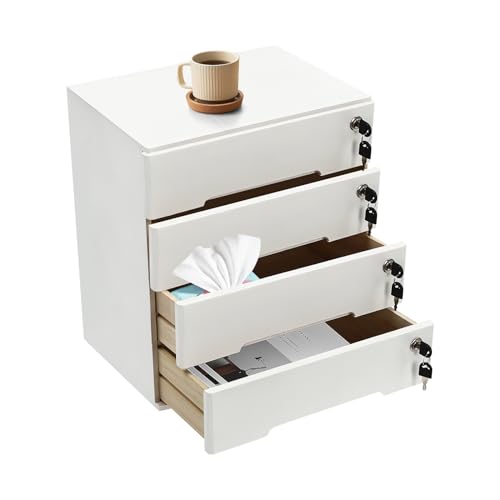 4-Tier Desk Organizer with Lockable Drawers, 4 pairs of Keys, Wooden Desktop Storage Box, Categorized Storage Desktop File Cabinet(White) - color: White-4 Tiers