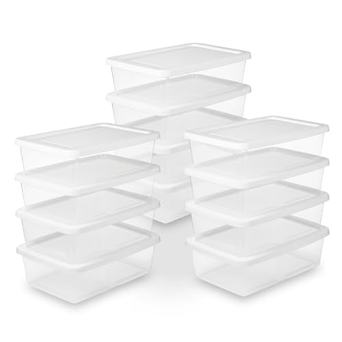 Sterilite 12-Pack Clear Storage Box, Stackable Container Bins with Lids, 12 Qt, White – Plastic Containers for Home, Closet, Bathroom, and Office Organization - size: 12 Quart, style: 12