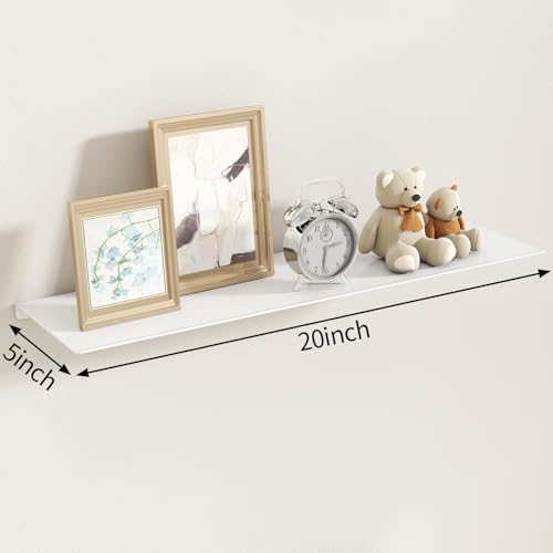 MKO 20" Floating Shelves for Wall, Long Metal Wall Mounted Shelf for Bathroom, Bedroom, Living Room, Kitchen, Display Hanging Shelves for Books/Storage/Room Decor 2 Packs, White - color: White, size: 20 IN