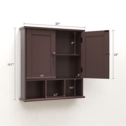 TaoHFE Brown Medicine Cabinets,Bathroom Wall Cabinet with 2 Door Adjustable Shelves,Over The Toilet Storage Cabinet,Espresso Bathroom Cabinet Wall Mounted for Laundry Room Kitchen - color: Espresso