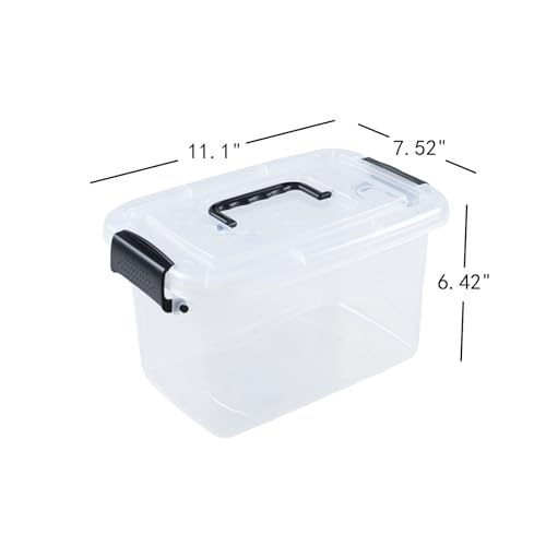 6-Pack Home Storage Bins, Plastic Container, Latching Box with Handle (Black handle) - color: Black handle
