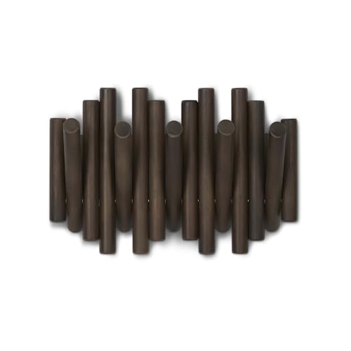 Umbra Picket Rail Hook Coat Rack, Aged Walnut (Pack of 3) - color: Walnut, size: 5-Hook (Pack of 3)