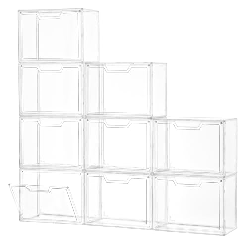 Freebat Stackable Storage Bins, Clear Acrylic Display Case, 9-Pack Acrylic Boxes with Lids, Clear Storage Containers Storage for Handbags, Collectibles & Figures - size: 9pack
