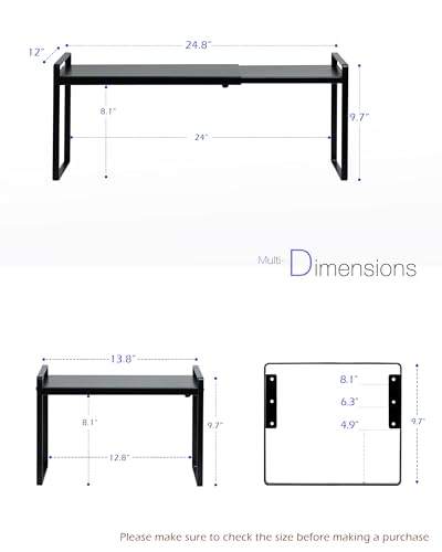 Nxconsu Cabinet Shelf Expandable Height Adjustable Shelf Organizer Riser for Kitchen Cabinet Pantry Cupboard Under Sink Countertop Organization Storage Space Saver Stackable Heavy Duty Metal Black XXL - color: Black, size: 12’’D * 13.8-24.8’’W * 9.7’’H