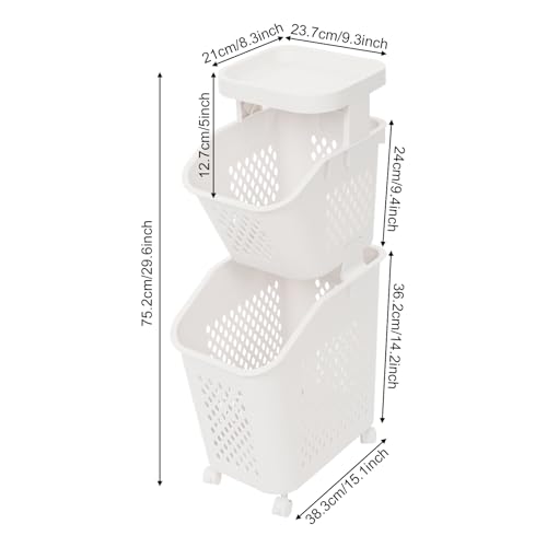 2-Tier Plastic Laundry Hamper Sorter with Wheels,Tiered Laundry Basket Organizer with 4 Removable Baskets,Rolling Laundry Storage Cart for Bathroom,Bedroom,Kitchen - color: 2-Tiers