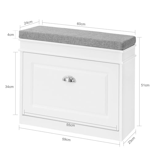 SoBuy Tiny Shoe Storage Bench, Narrow Shoe Cabinet for Entryway, Small Shoe Rack with Cushion&2 Tiers Flip-Drawer, Closet Hallway Mudroom White FSR82-K-W - color: White, size: 1 Drawer (S)