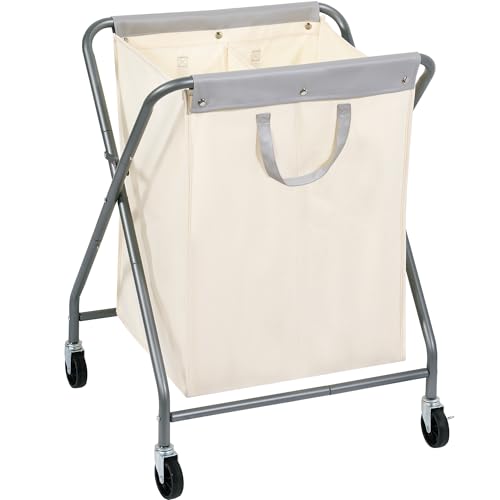 STORAGE MANIAC 125L Collapsible Laundry Hamper with Wheels, Rolling Laundry Basket, Heavy Duty Cloth Sorter with Removable Bag, Folding X Frame Clothes Organizer Cart for Easy to Store, 2 Section - size: 2 Section