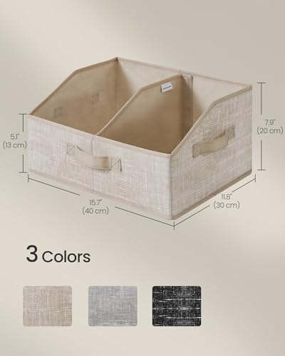 SONGMICS Set of 6 Storage Baskets, Foldable Storage Bins, Fabric Boxes, 15.7 x 11.8 x 7.9 Inches, Closet Storage Organizers, 3 Handles, for Bedroom, Living Room, Summer Sand URFB0140K01 - color: Summer Sand