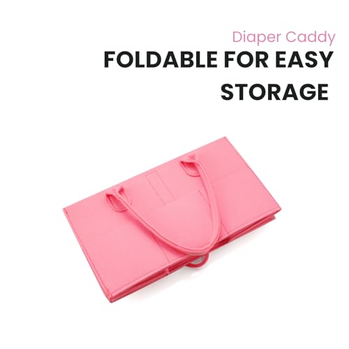 PandaEar 2 Pack Baby Diaper Caddy Organizer, Portable Diaper Holder Nursery Storage Basket for Wipes & baby stuff, Collapsible Baby Organizers with Divided Design (Red/Pink) - color: Red/Pink