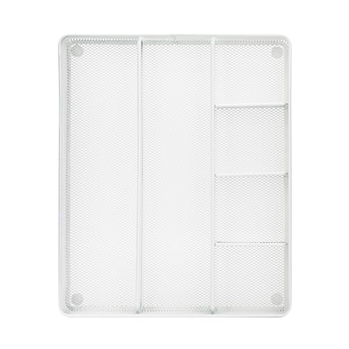 Annova Desk Top Organizer Tray for Office Organization - Metal Mesh - Storage Tray with Dividers for Pens, Desktop Accessories, Bathroom, Kitchen, Makeup and Office Supplies (Large, White) - color: White, size: Large