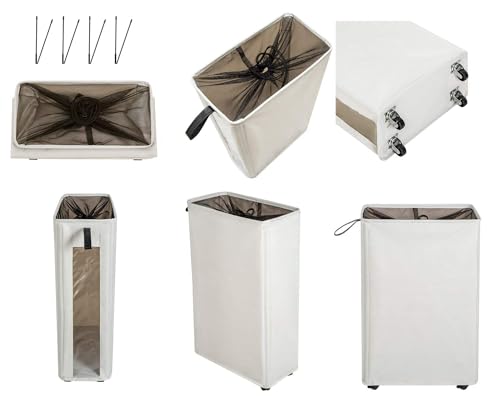 ZERO JET LAG 25 Inches Slim Laundry Storage Hamper - Large Rolling Clothes Hamper - Rolling Storage Bin - Tall Corner Basket - Clear Window Visible - Dirty Laundry Bin - (Beige) - color: Cream Beige